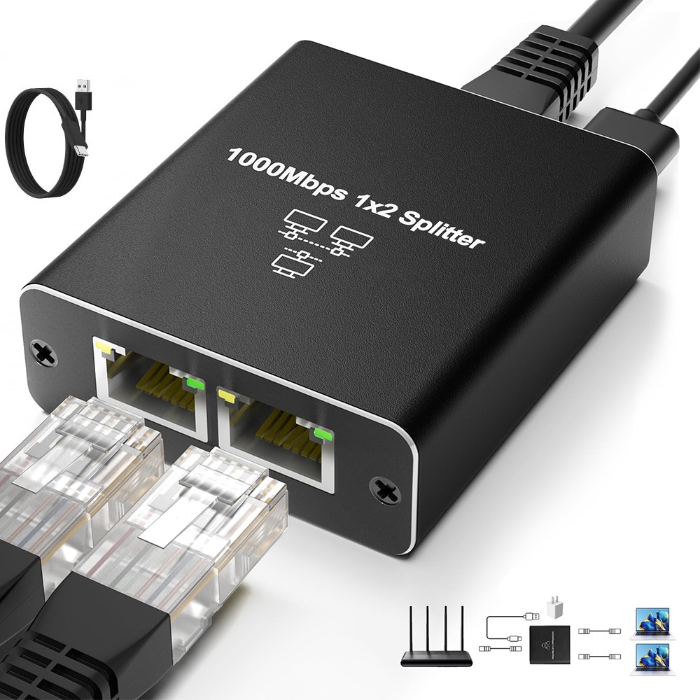 RJ45 Gigabit Ethernet Splitter 1000Mbps LAN Network Internet 1 to 4 Out Adapter