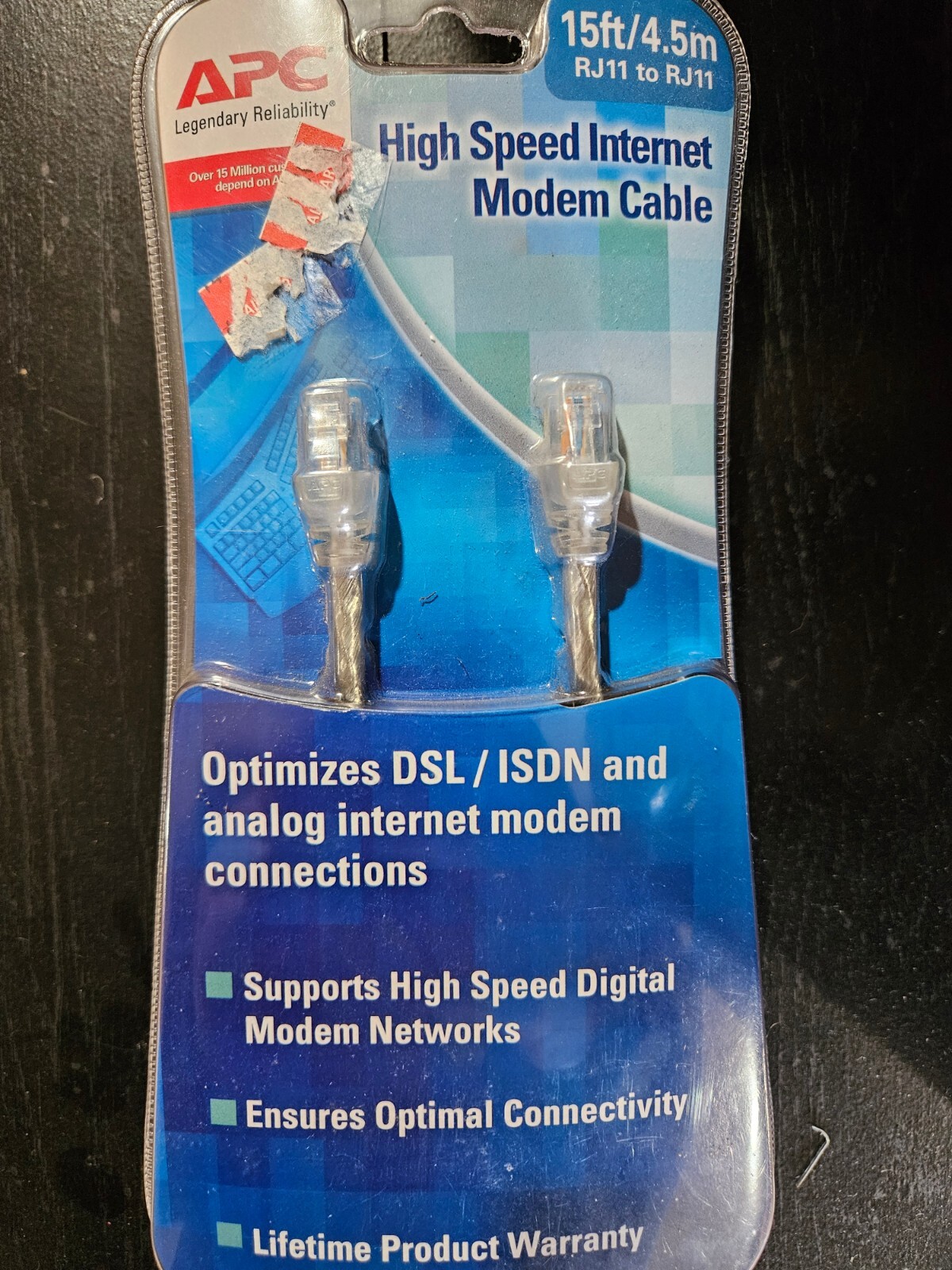 APC RJ11 Modem Cable, Ethernet Network Cable, 15 Foot DSL