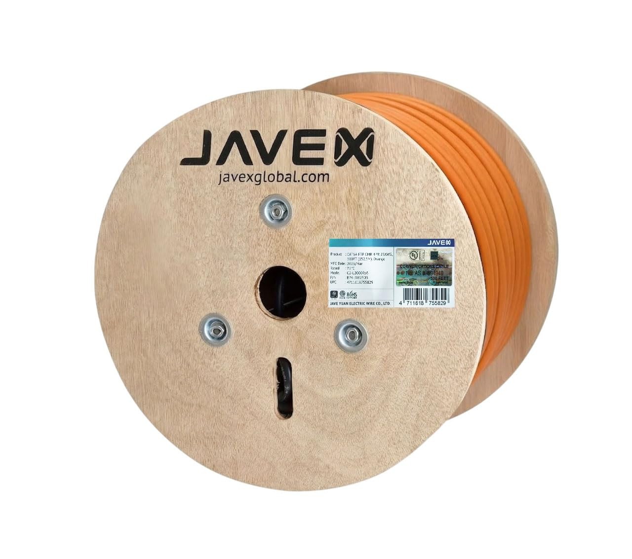 New – JAVEX CAT 6A Ethernet Cable 500ft Shielded FTP [UL Listed] CMR (Orange)