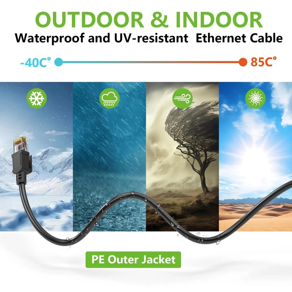 200 ft Cat-6 Outdoor Ethernet Cable – 10 Gbps, UV Resistant, Waterproof Quality