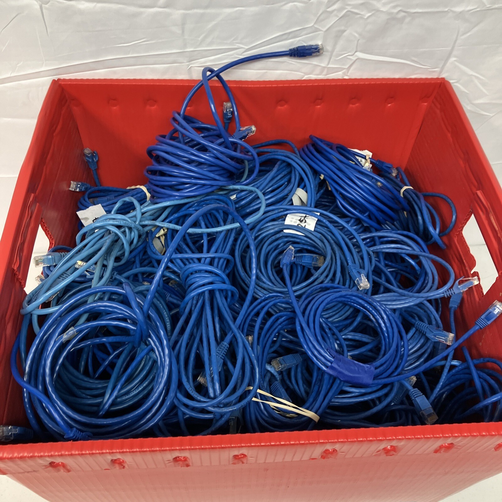 Lot Of 10 Cat 5 & 6 Cables Each About 6’ To 10’ All Blue. All Used As-IS