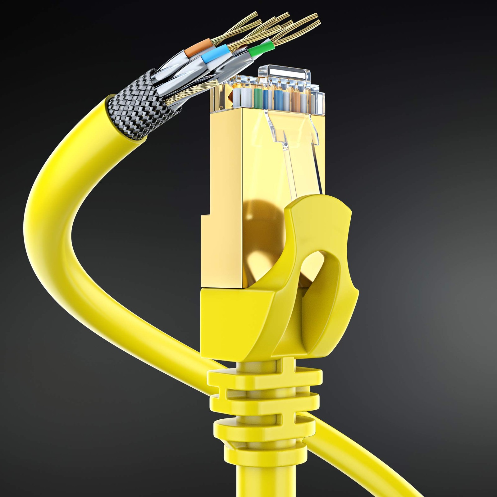 Yellow 100 ft Cat7 Ethernet Cable, Flat, 10Gbps, 600MHz, RJ45, LAN, Modem