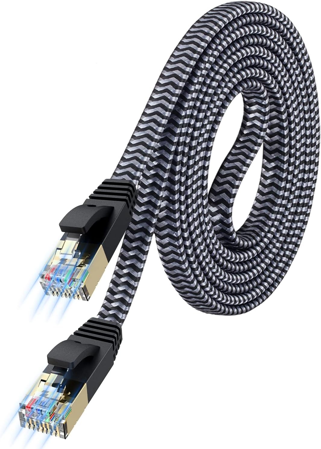 Cat 7 Ethernet Cable – 10Gbps High-Speed, Premium Braided Flat 6.6FT, Grey