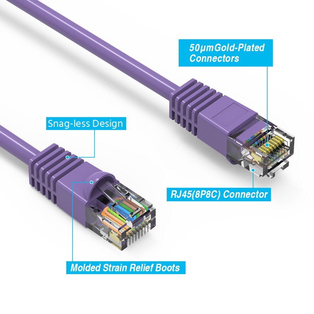 4FT Cat6 RJ45 Network LAN Ethernet UTP Snagless Patch Cable Pure Copper Purple