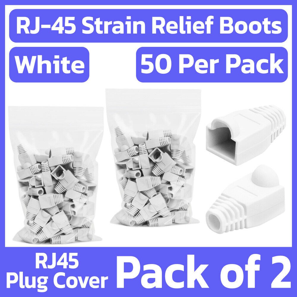 100 Pack RJ45 Boots White Cat5e Cat6 Ethernet Cable Strain Relief Boot Snagless