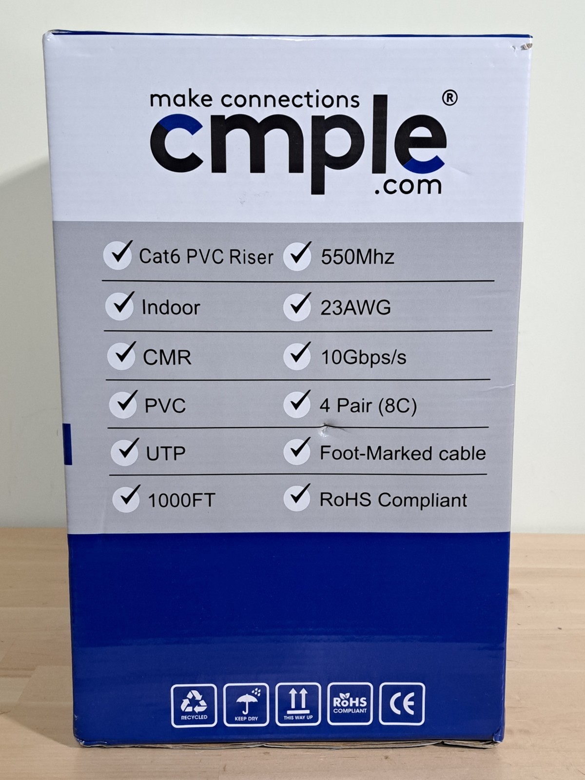 CMPLE CAT6 Cable Bulk Lan Ethernet Cable 6 Wire 1000ft Black