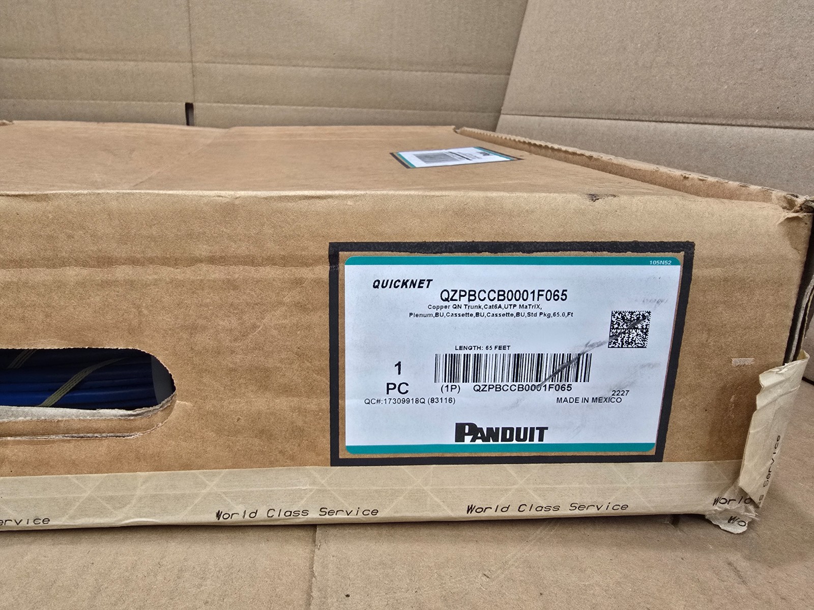 Panduit QuickNet Cat6A Copper Patch Cord 65 ft. MFR #: QZPBCCB0001F065 Cat 6A