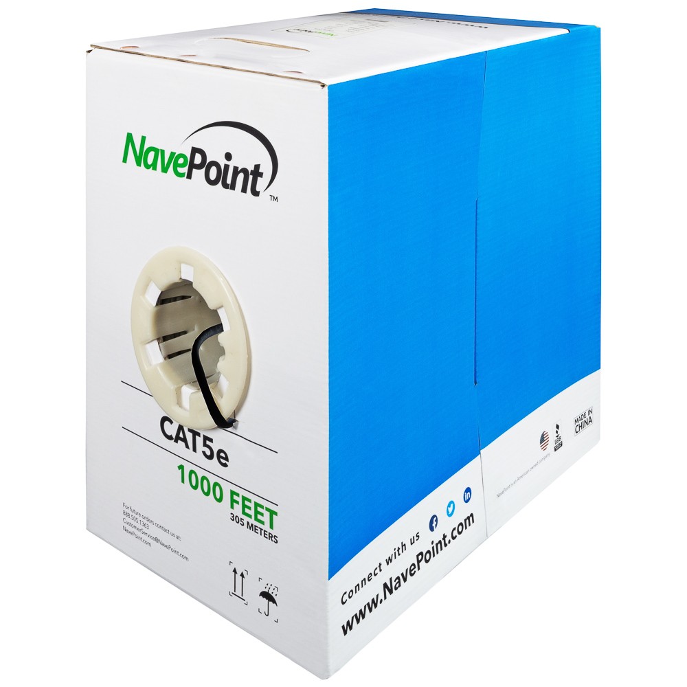 CAT5E CABLE UTP 1000FT BLACK SOLID WIRE BULK ETHERNET LAN NETWORK CAT5 1000 RJ45