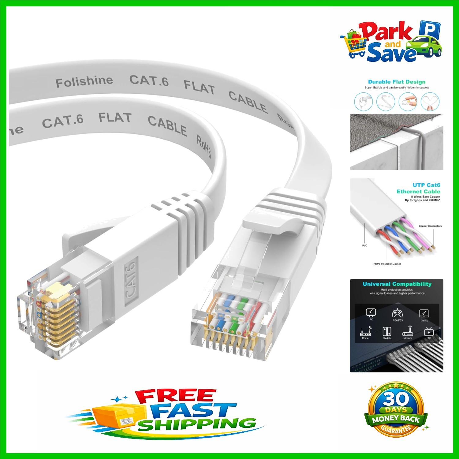 Flexible 15 ft Cat 6e Ethernet Cable with Durable RJ45 Connectors for Gaming