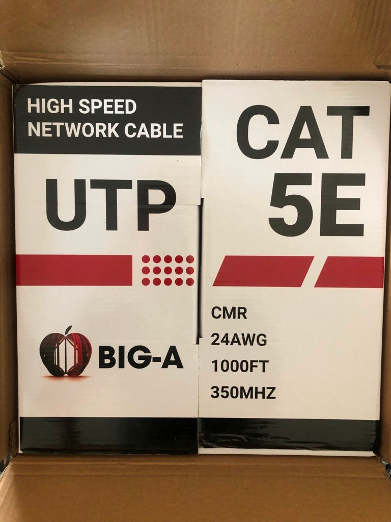 Cat5e Ethernet Cable 1000ft Plenum CMP Solid 24AWG UTP 350MHz Easy Pull Bulk