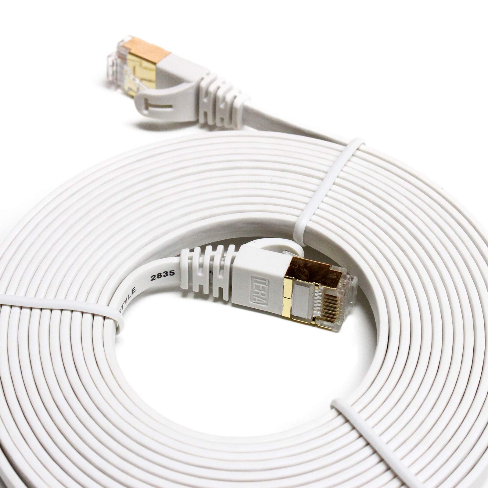 CAT7 10 Gigabit Ethernet Ultra Flat Patch Cable Modem Router White 12FT