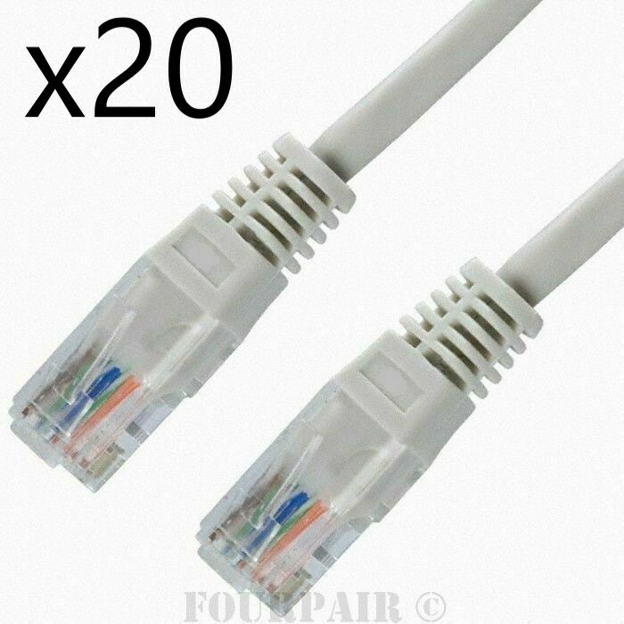 20 Pack Lot – 1ft CAT6 Ethernet Network LAN Router Patch Cable Cord Wire White