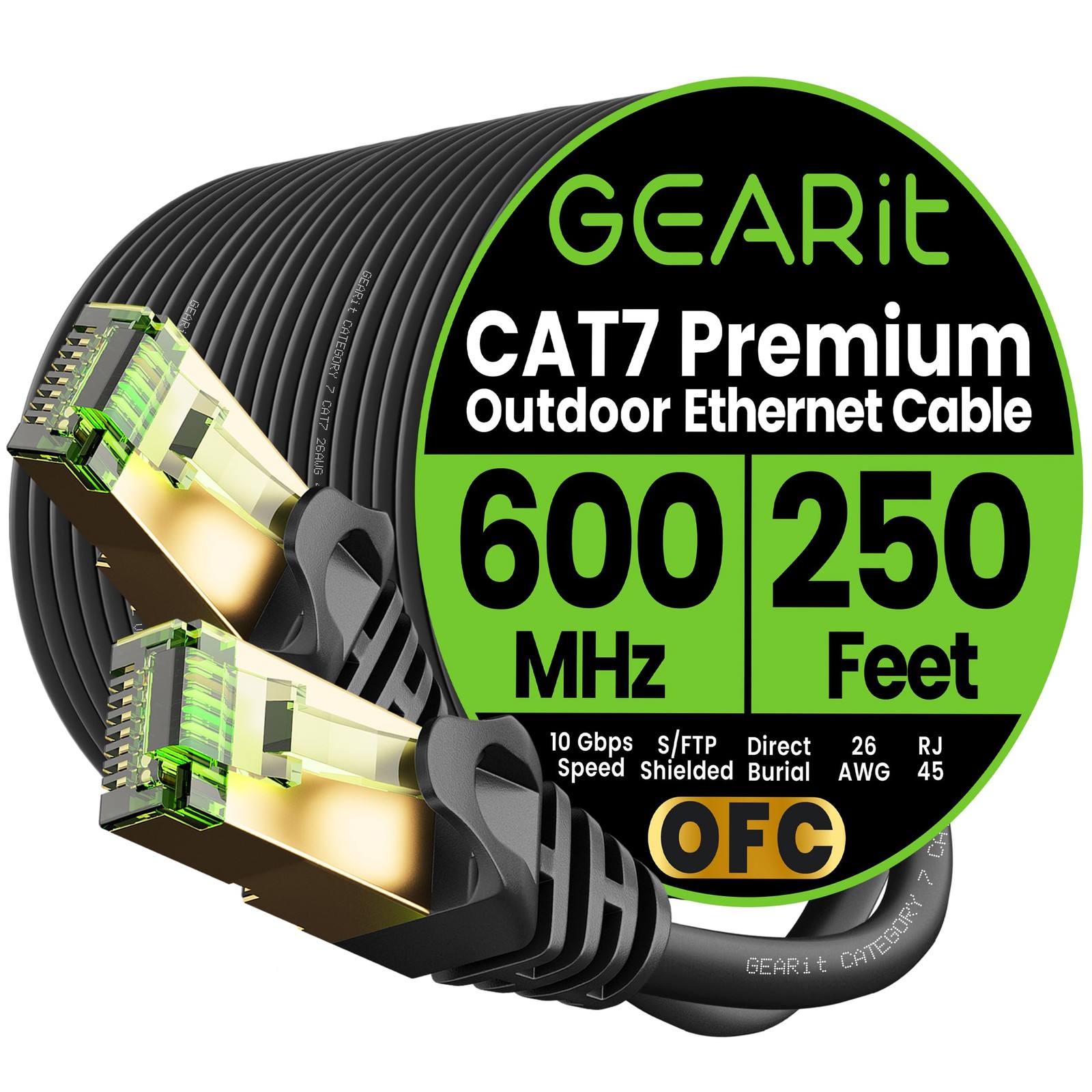 GEARit Cat7 Outdoor Ethernet Cable (250ft) SFTP Shielded Foil Twisted Pair, P…