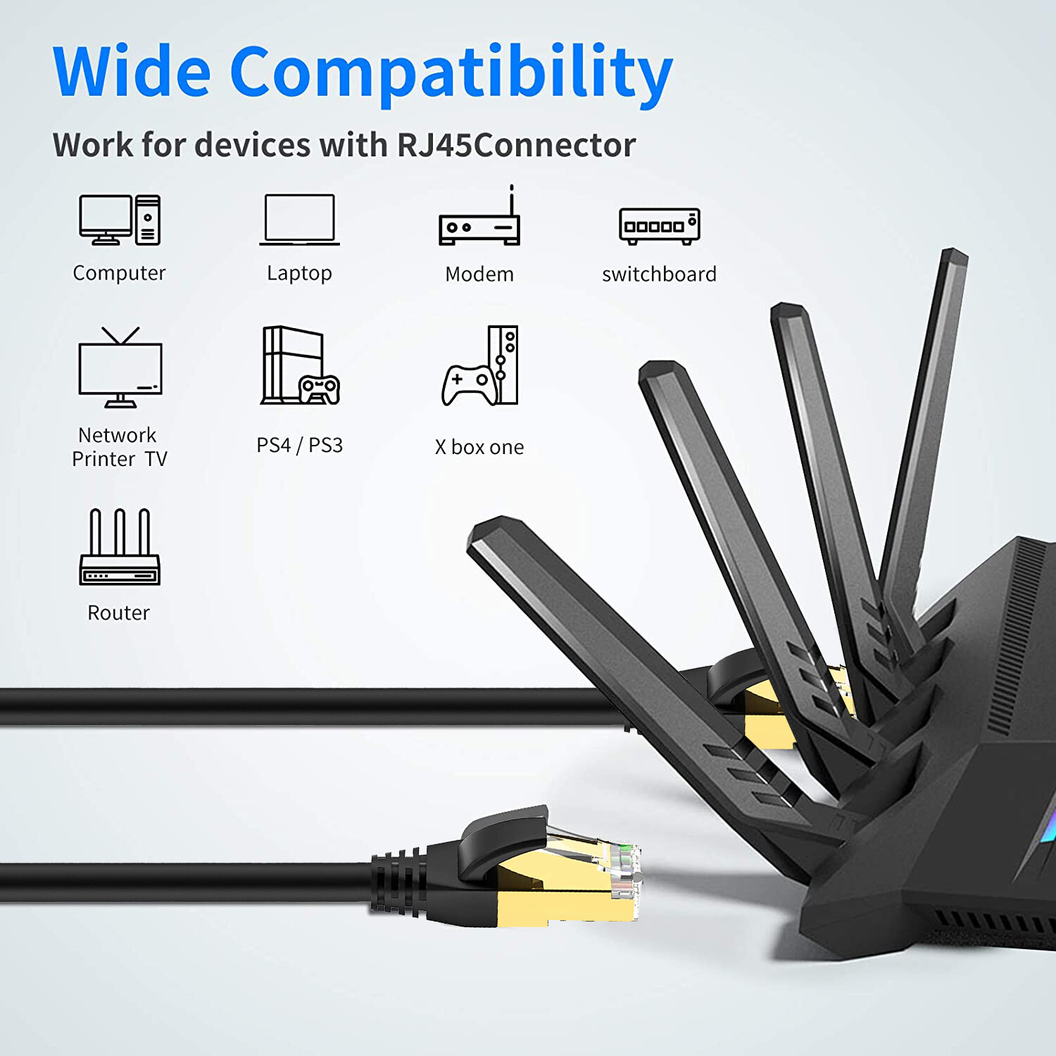 Fast Ethernet Cable, Cat 8 10FT for PC PS5/4 Game Console Modem Router Smart TV