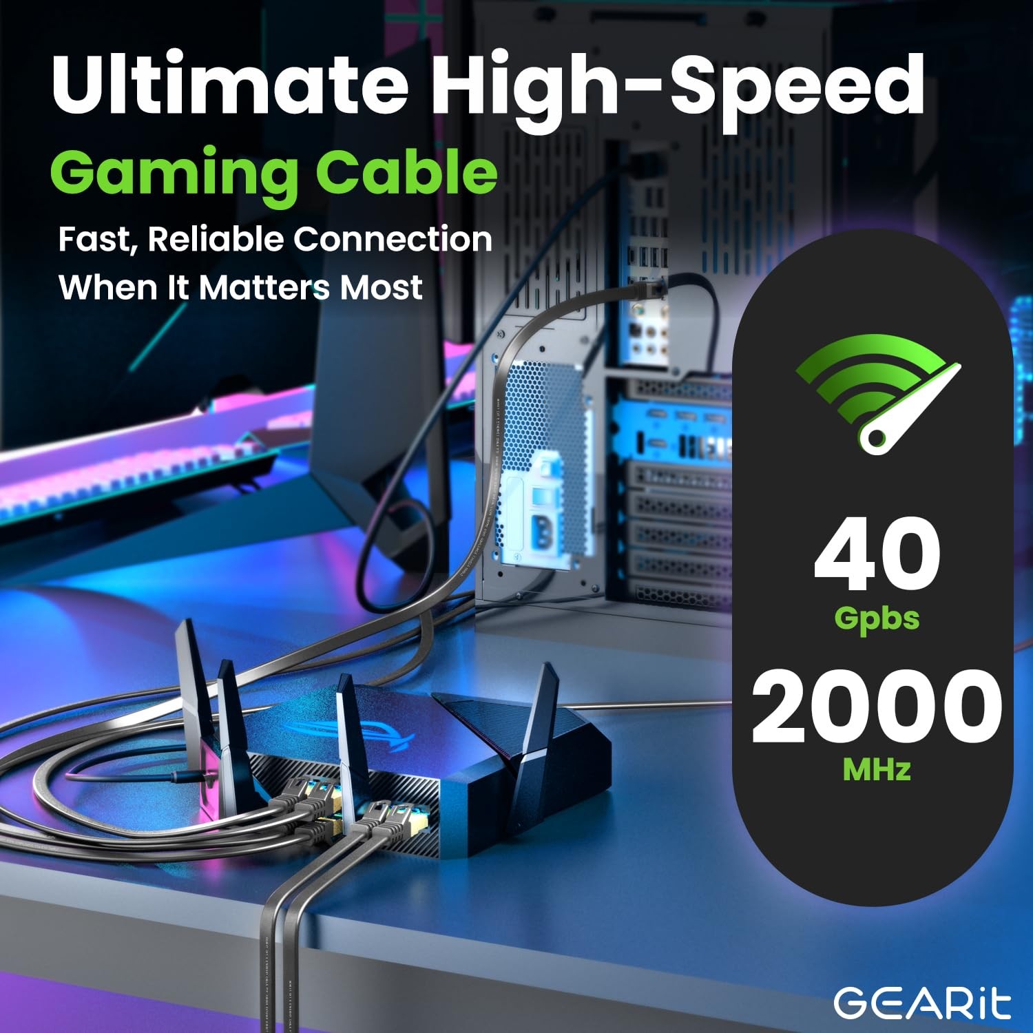 Cat 8 Outdoor Flat Ethernet Cable 6ft Black Shielded FTP RJ45 40Gbps 2000MHz