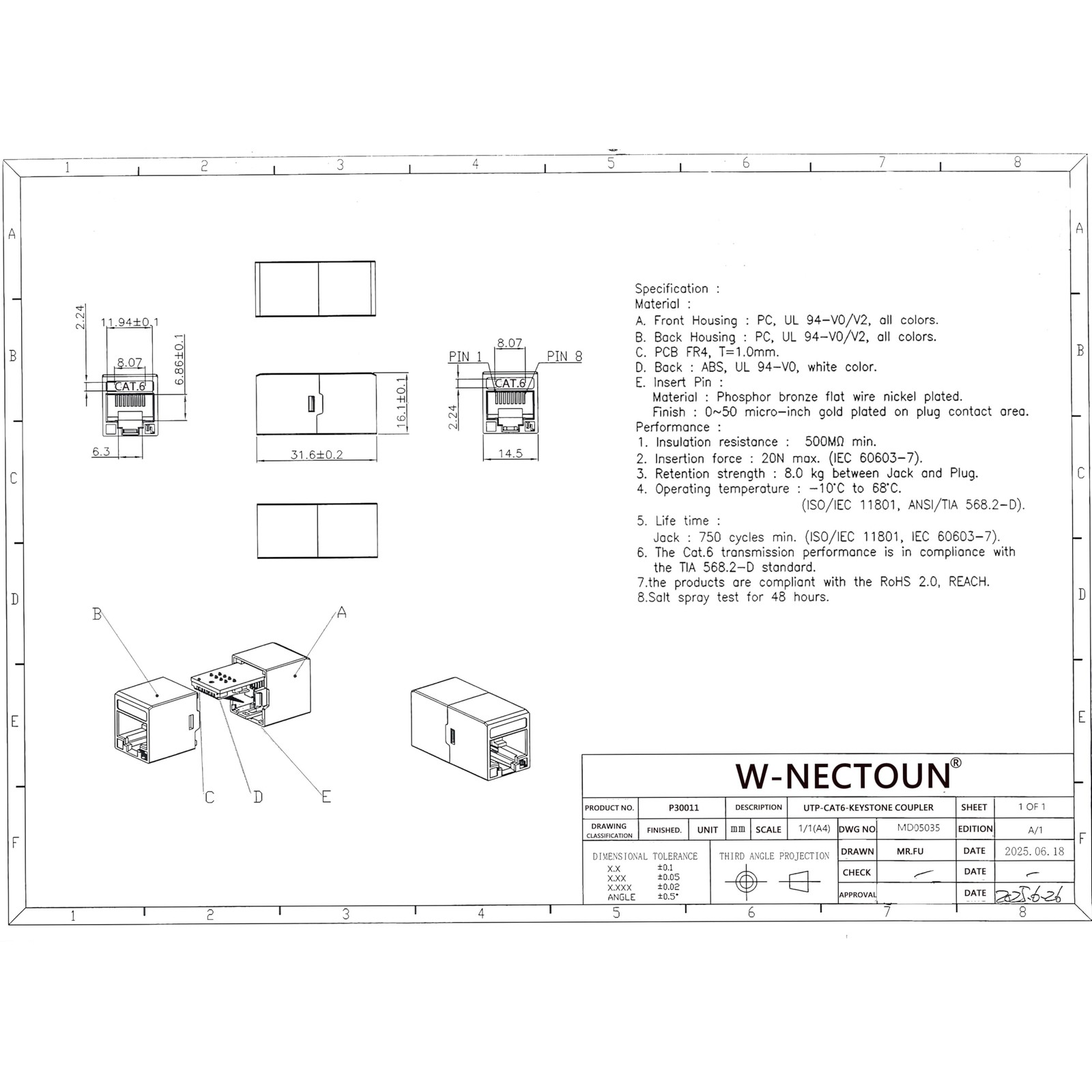CAT6 RJ45 Keystone Couplers 25-Pack,Cat 6 Keystone Jacks,Ethernet Keystone Ja…