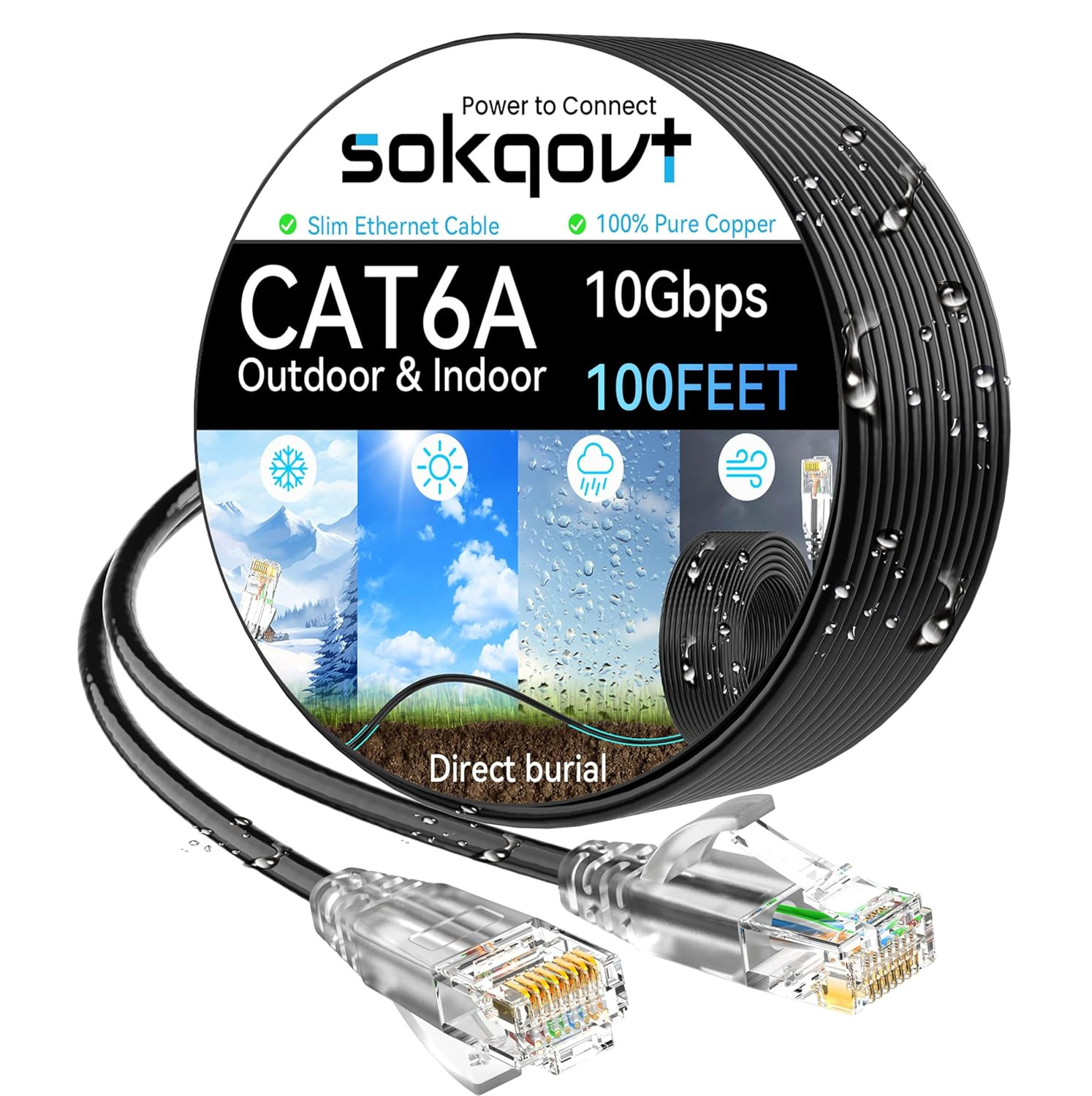 100Ft Cat6A Ethernet Cable – Slim 28AWG Pure Copper High-Speed Internet Cord…