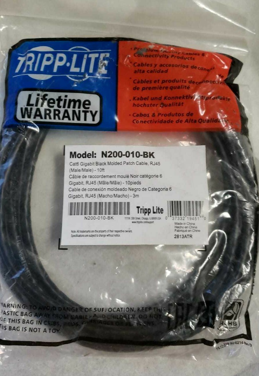 Tripp Lite Cat6 Gigabit Molded Patch Cable RJ45 10 ft. (M/M) N200-010-BK