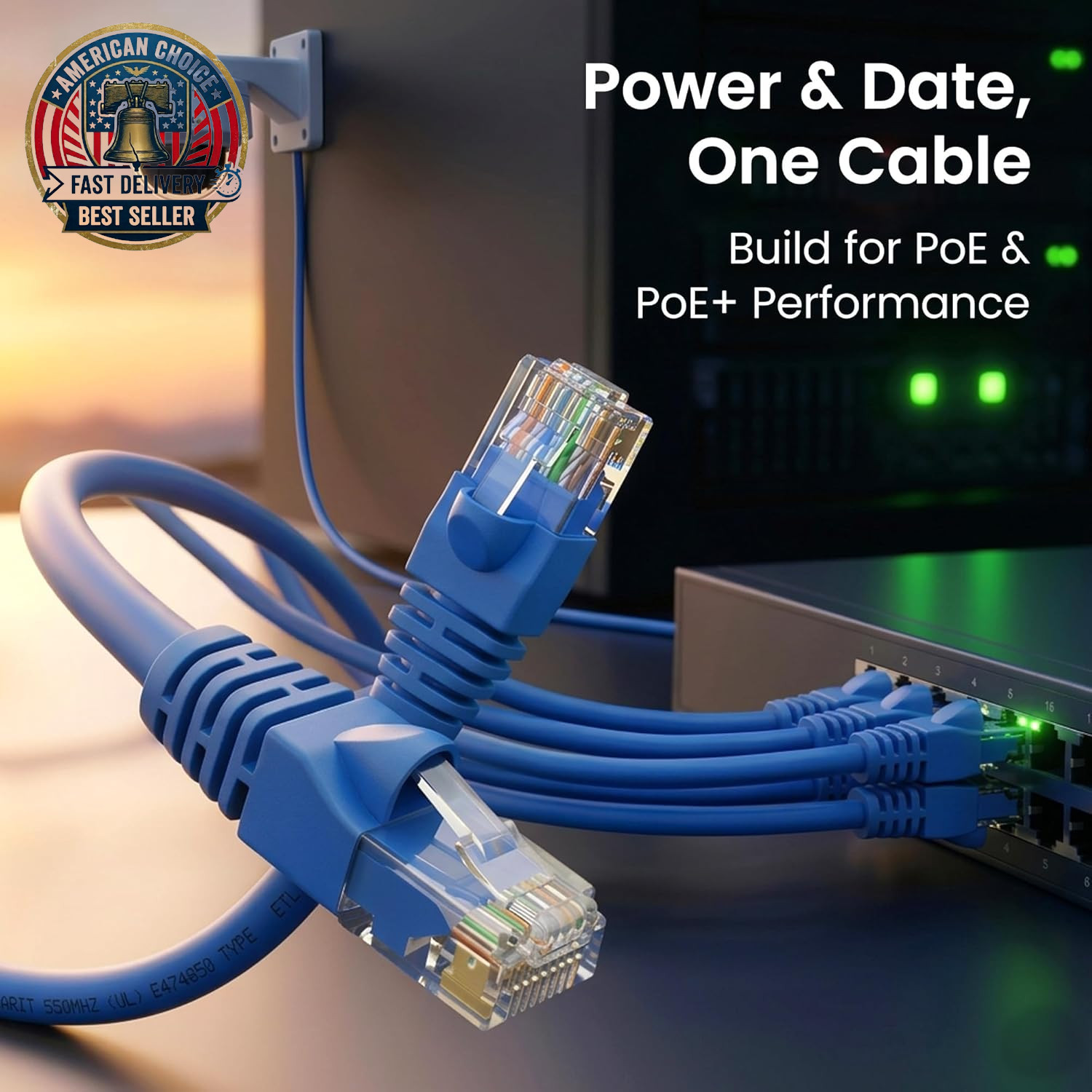 Cat 6 Ethernet Patch Cable 2 Ft Blue (24-Pack Cat6 Ethernet Patch Cables 2Ft), C