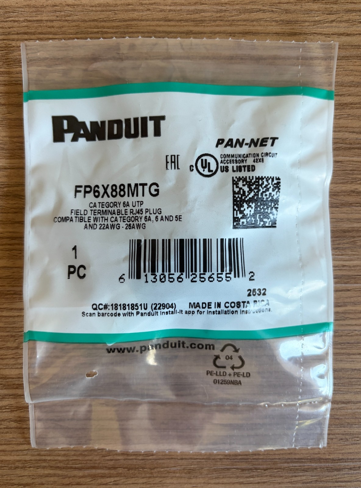 5 Pack – Panduit FP6X88MTG RJ45 Cat 6A UTP Field Term Plug 22-26 AWG