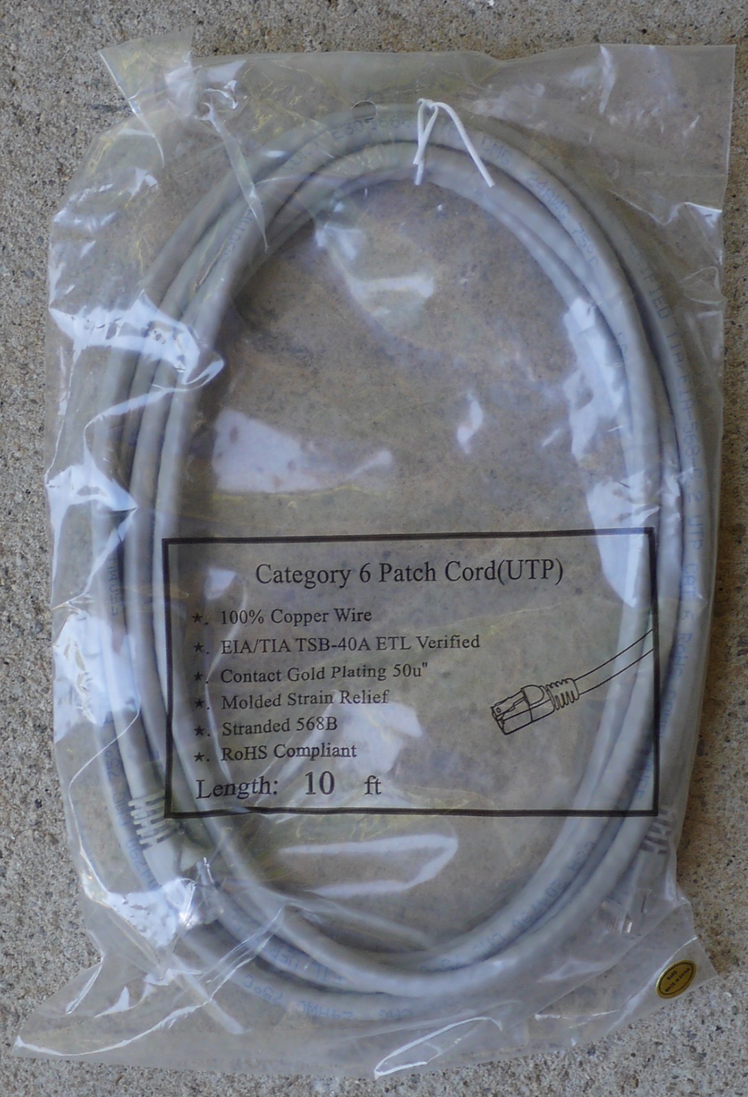 Category 6 Patch Cord (UTP) 10FT 550MHz EIA/TIA TSB-40A ETL Verified 100% Copper