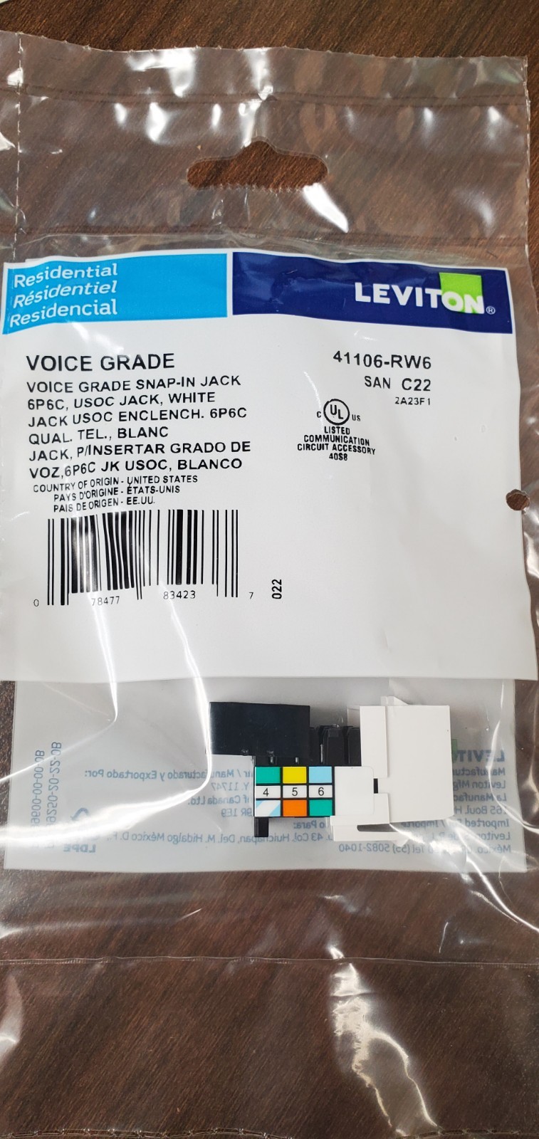 Box Of 50 Pieces Leviton 41106-RW6 Snap in Jacks Voice Grade White