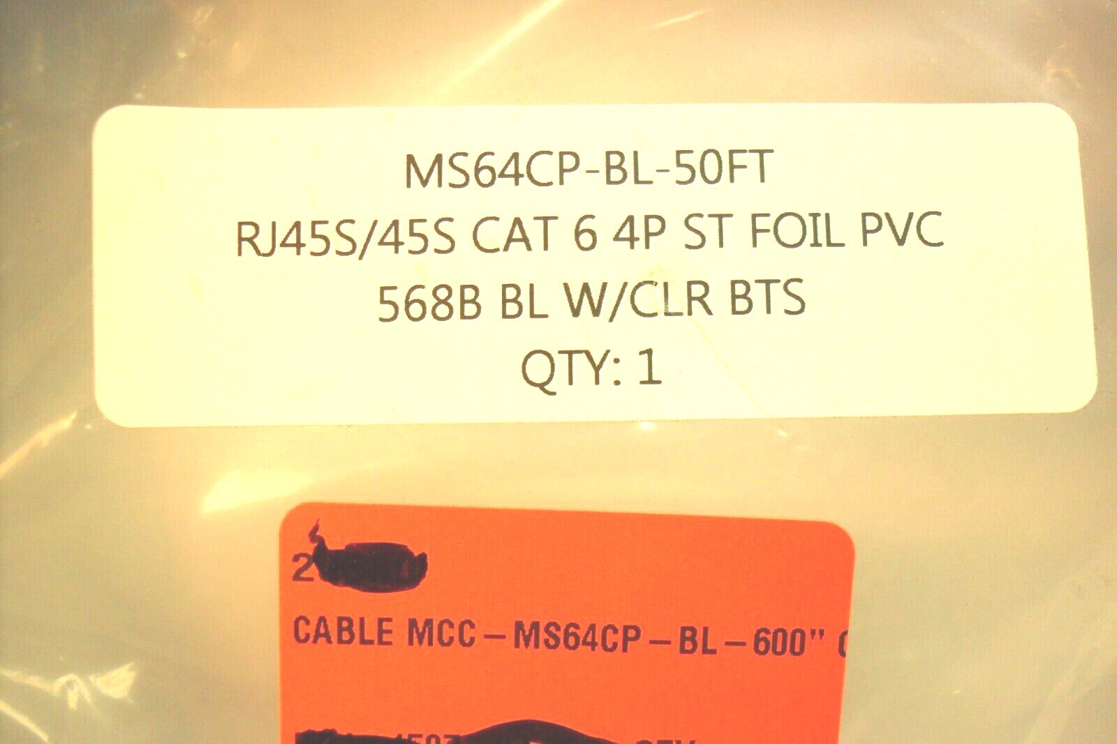 Cable MS64CP-BL-50ft – RJ45S/45S CAT 6 4P ST FOIL PVC – 568B BL W/CLR BTS