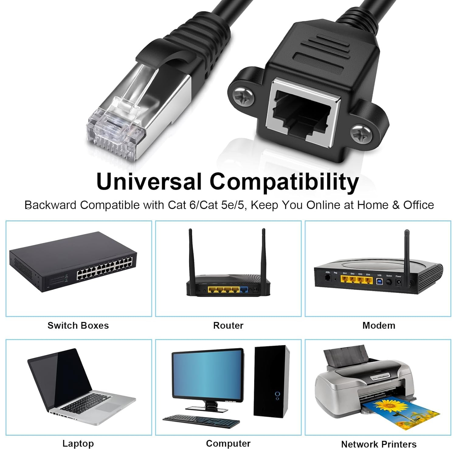 Ethernet Extender 2Pack RJ45 Male to Female Screw Panel Mount Cat6/Cat5E/Cat5 Et
