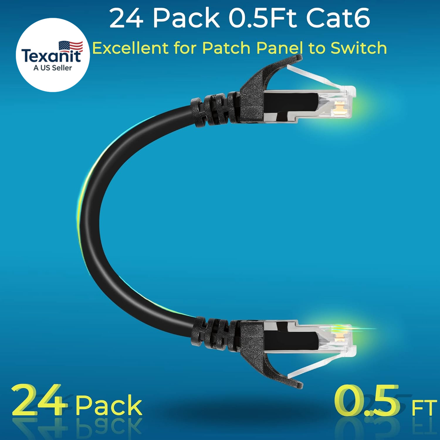 Patch Cables Cat6 0.5Ft (24 Pack), Ethernet Patch Cable 10G, Cat 6 Patch Cable f