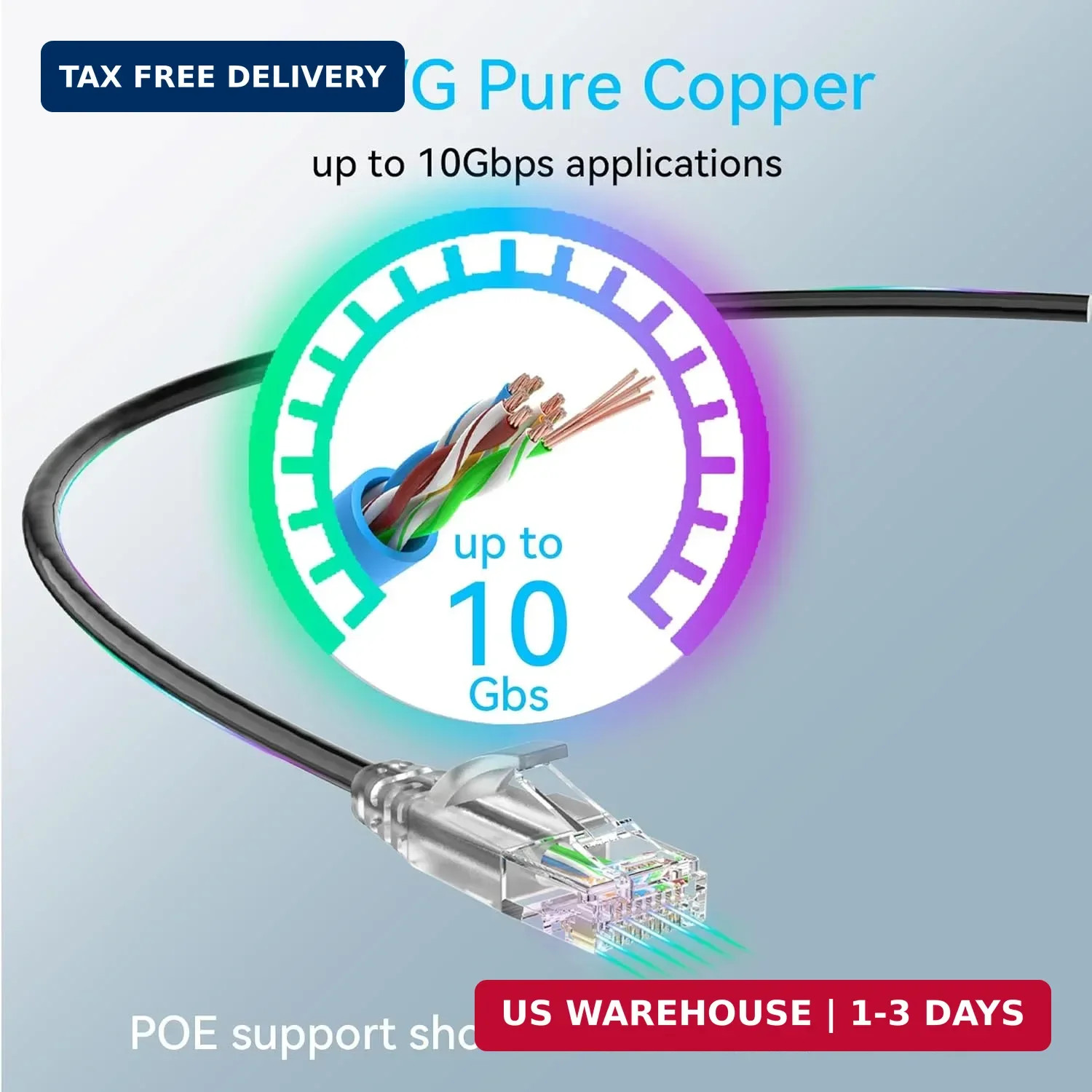 Cat6a Ethernet Cable Slim 100ft Outdoor&Indoor, 28AWG Pure Copper Cat6 Internet