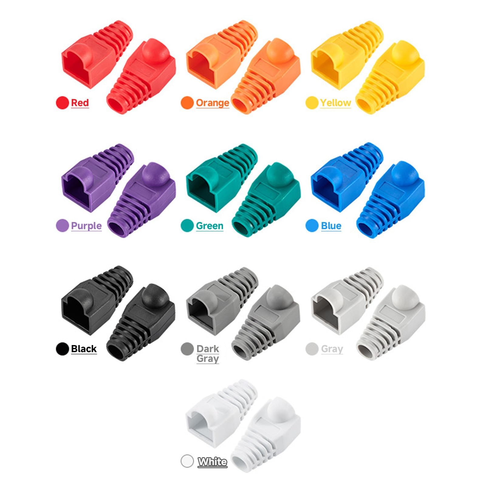 Multicolor RJ45 Strain Relief Boots Cat6 Cat5e Ethernet Covers 200 PCS