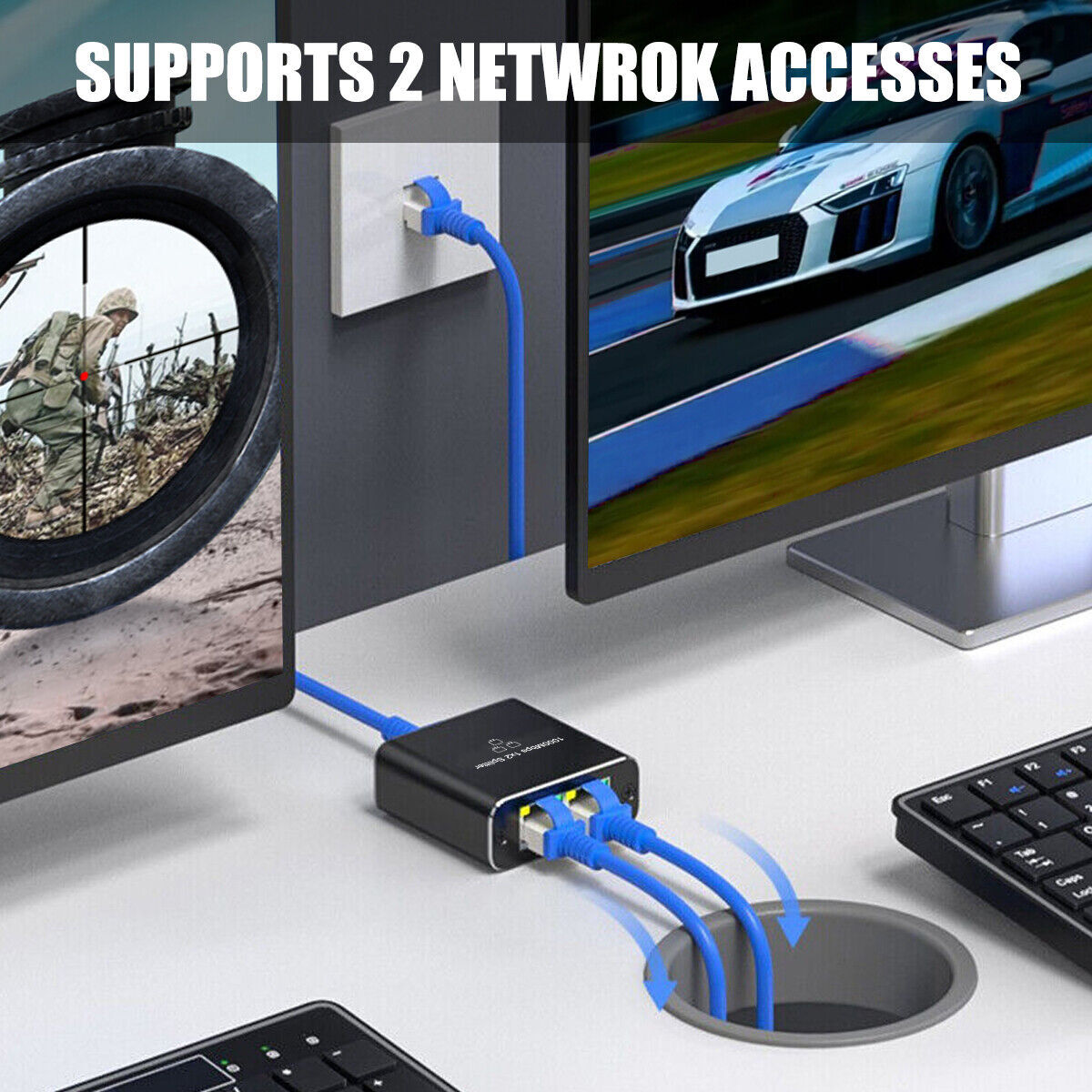 1000Mbps Ethernet Splitter Adapter 1 To 2 With Cat5 Cat5e Cat6 Cat7 Two Device