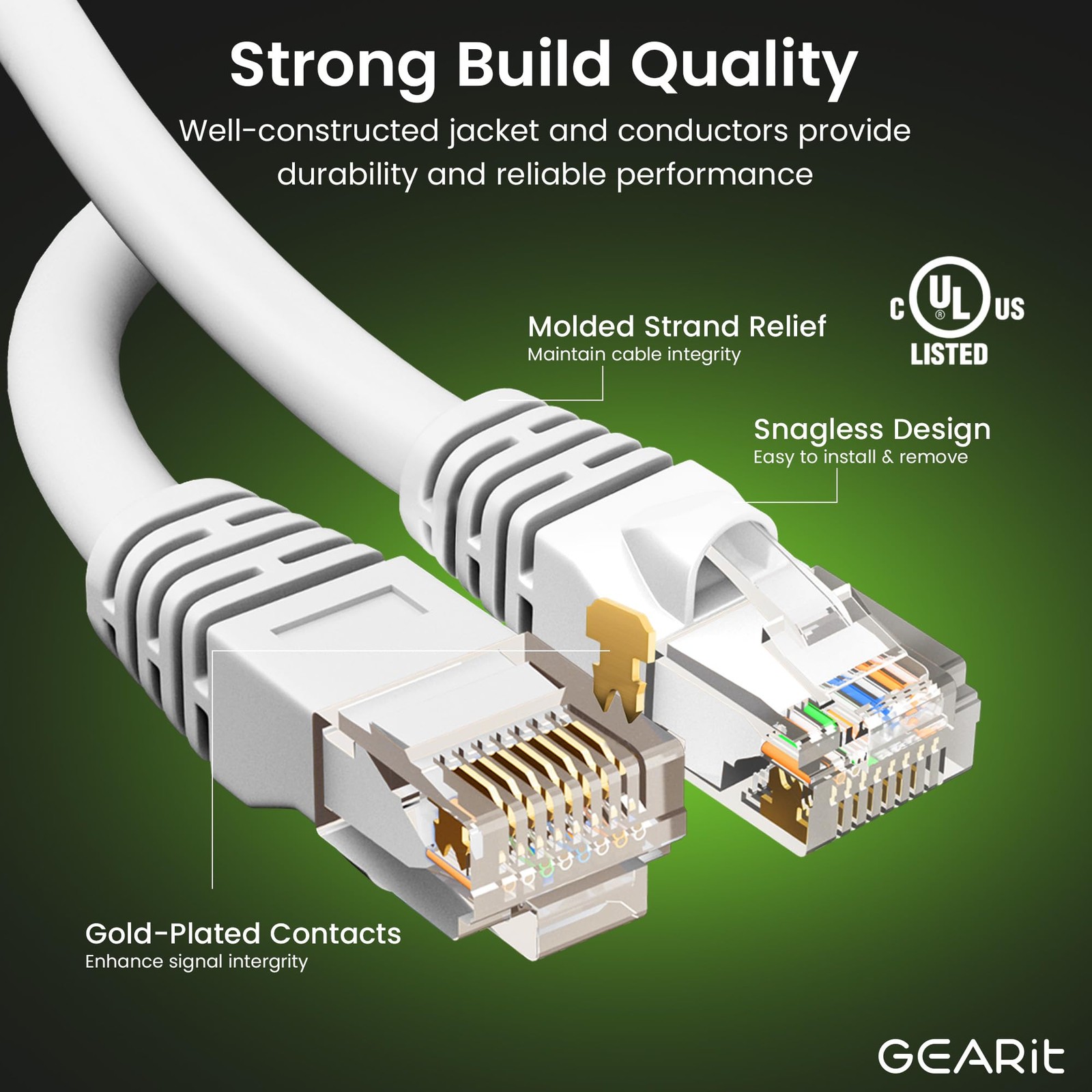 Cat 6 Ethernet Cable, 1-Pack, 3 Feet, White, 10Gbps, RJ45, Snagless Cord