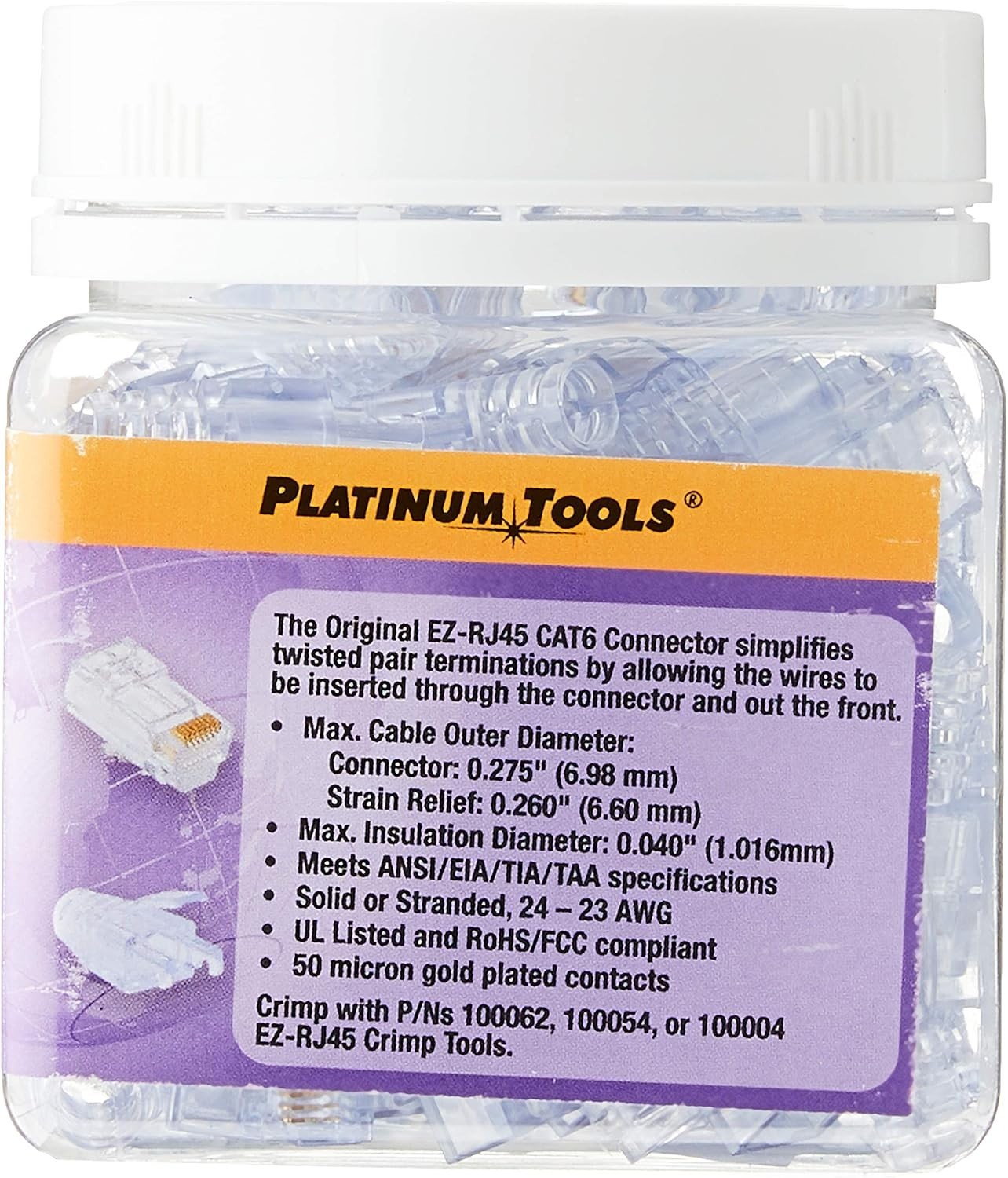 Platinum 202016J EZ-RJ45 Cat 6 Connector and Strain Relief Combo Kit, 50-Pieces