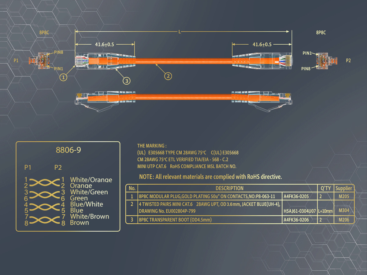 6ft Slim Cat6 28AWG UTP Ethernet Network Patch Cable Snagless, Orange
