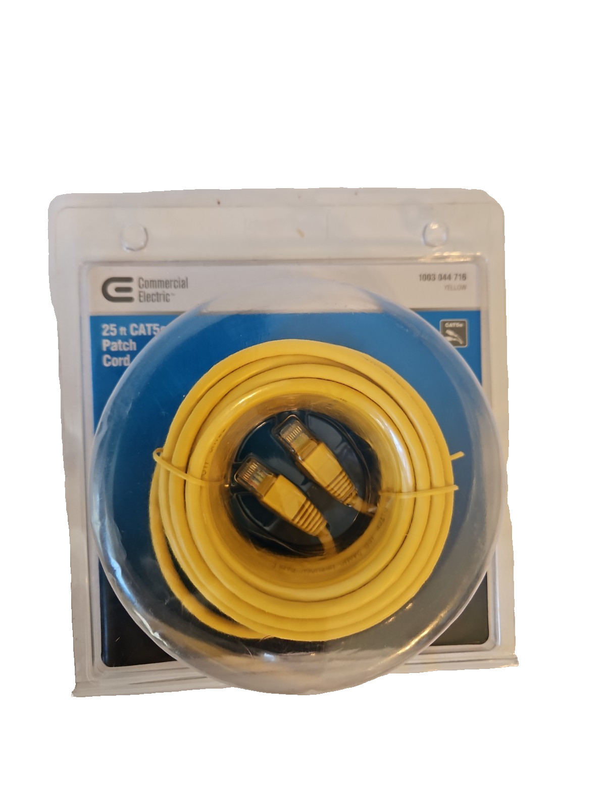 Commercial Electric 25 Ft Cat5e Ethernet Patch Cord Cable Yellow New In Box