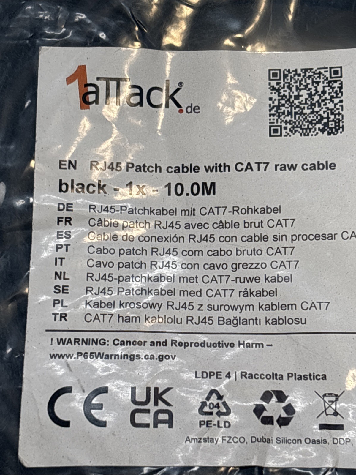 1attack CAT7 Raw Cable Ethernet RJ45 Patch Cable 10.0M