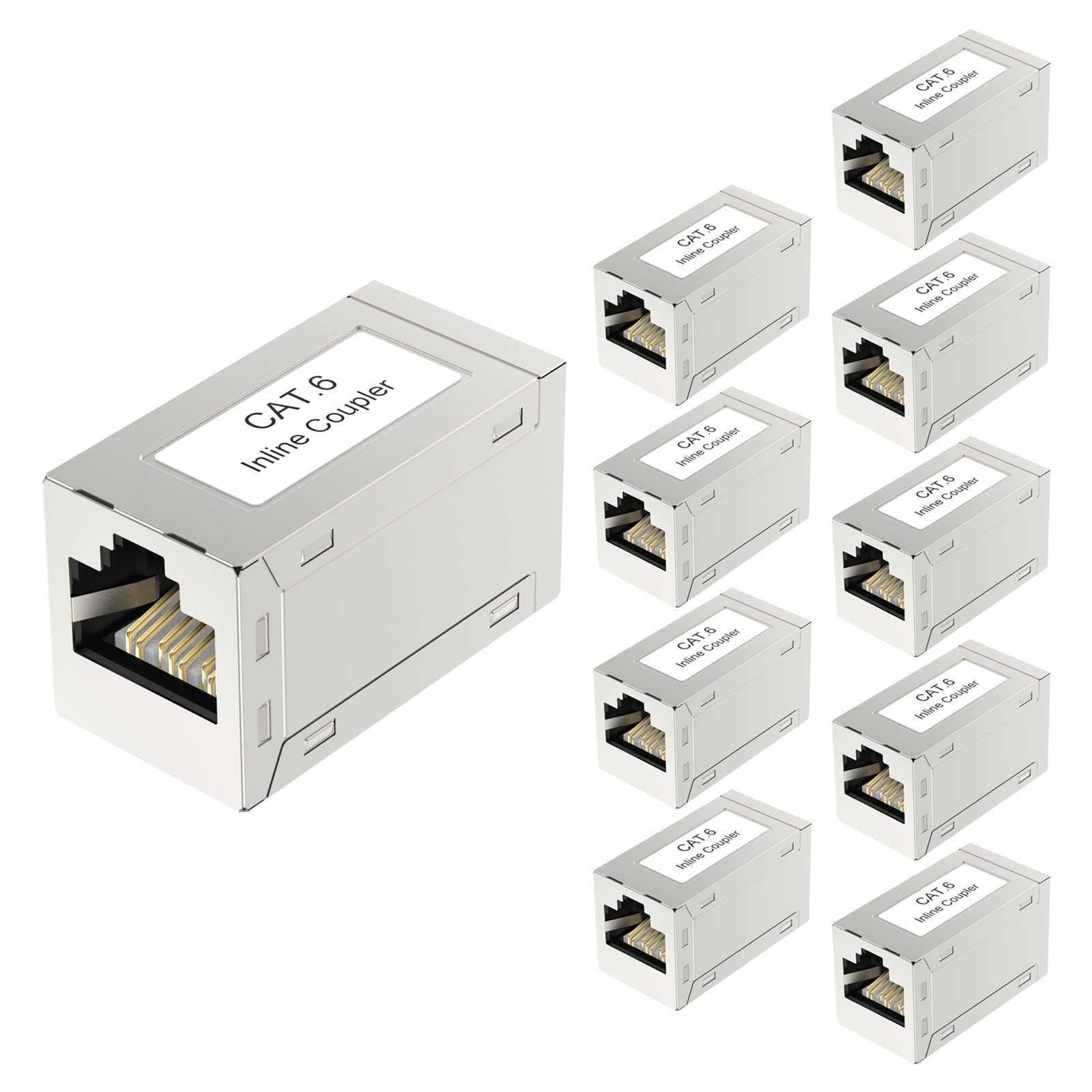 RJ45 Cat6 Coupler 10-Pack, Shielded Ethernet Extender, PoE Female to Female Conn