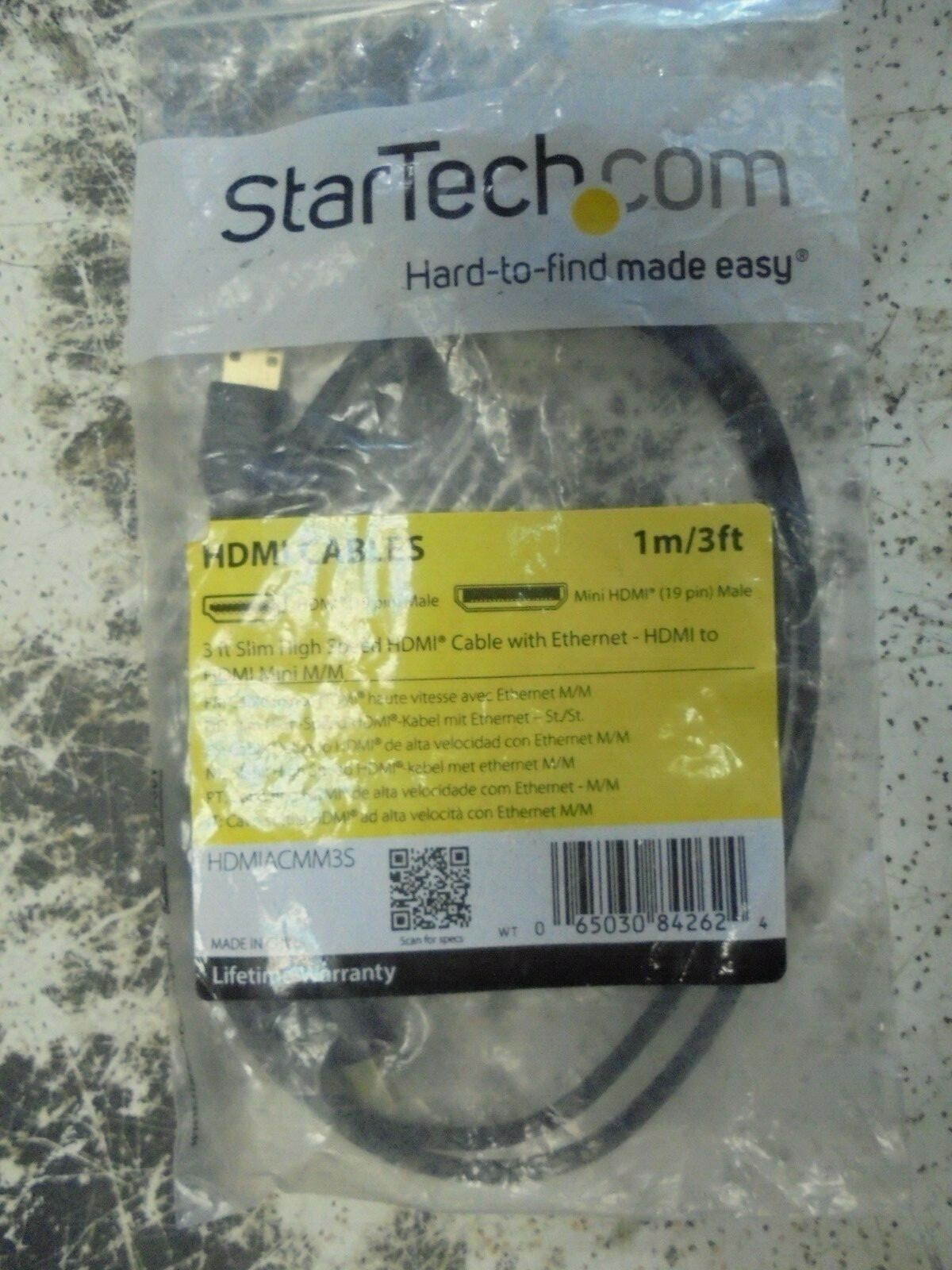 StarTech.com 3′ Black Slim High Speed HDMI Cable w Ethernet Mini M/M HDMIACMM3S