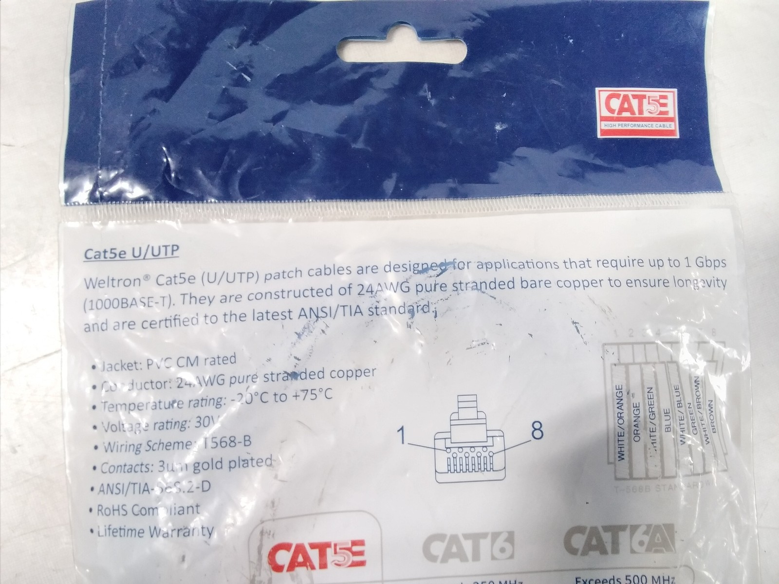 Weltron 5FT Blue CAT5e UTP Patch Cable RJ45 Network Ethernet Cord Qty. 6
