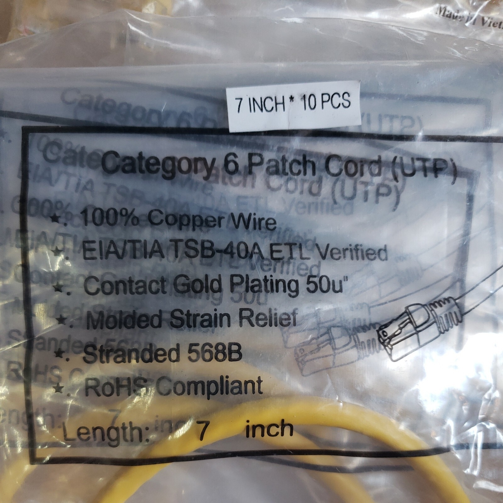 (20 PACK) Category 6 Patch Cord 7 inch Yellow