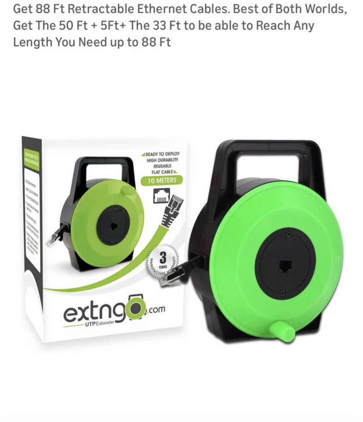 ExtngO Retractable Ethernet Cable 10 meters Flat Cat5e (Open Box)