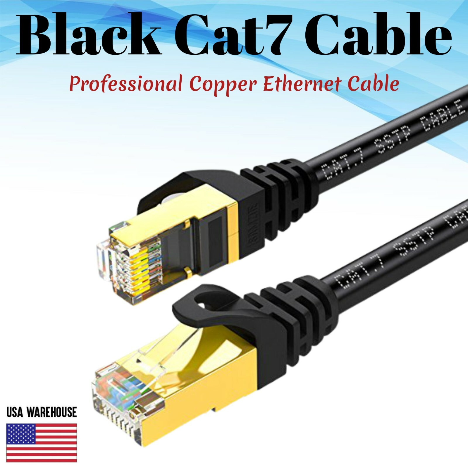 Cat7 Ethernet Patch Black Cable 1.5 3 6 10 20 25 30 50 75 100 200 Lot U/FTP LAN