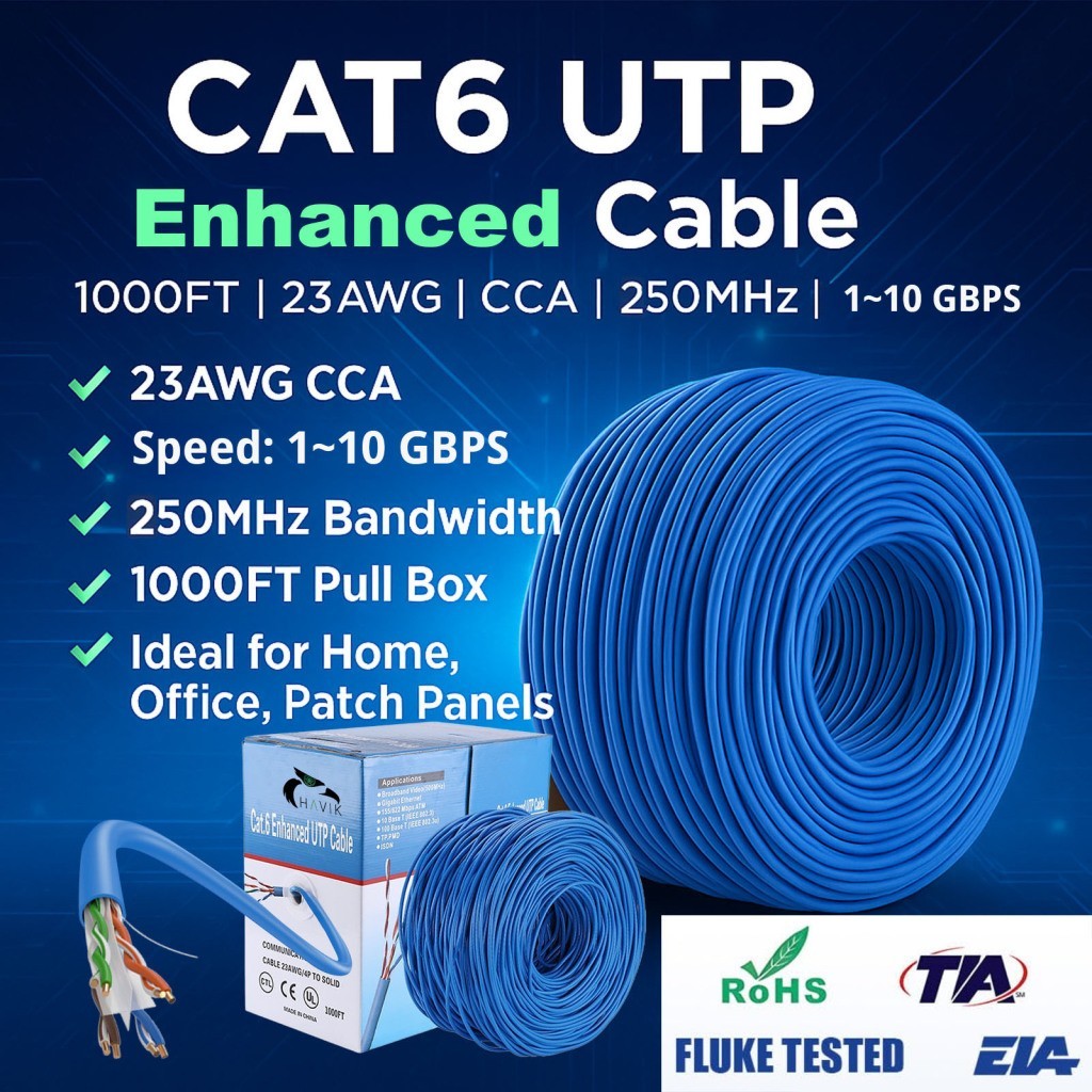 RJ45 CAT6 1000FT by JEVOLVE – Bulk Ethernet Cable for Internet, CCTV & LAN