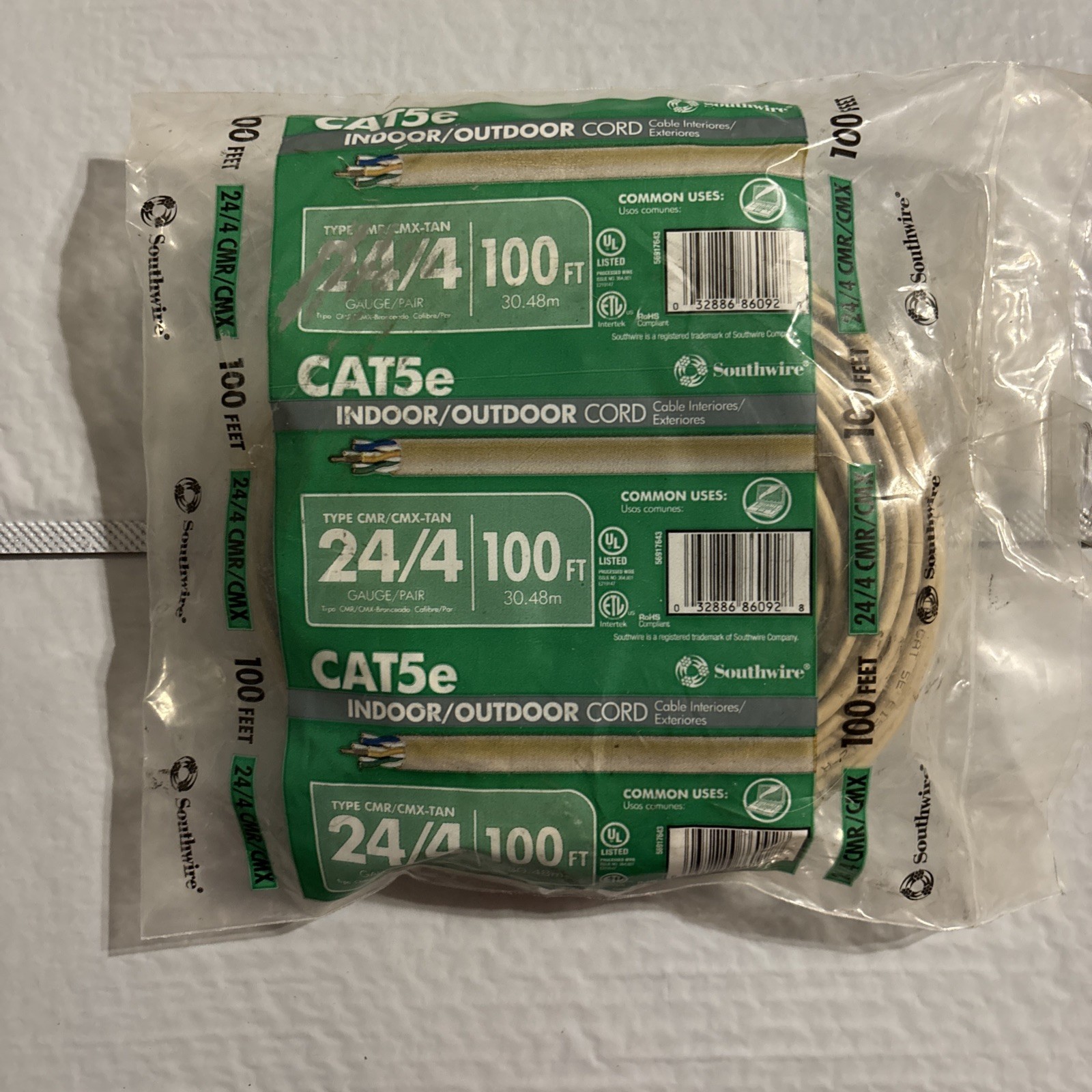 100 Feet Cat 5e 24/4 Indoor/Outdoor (Southwire)