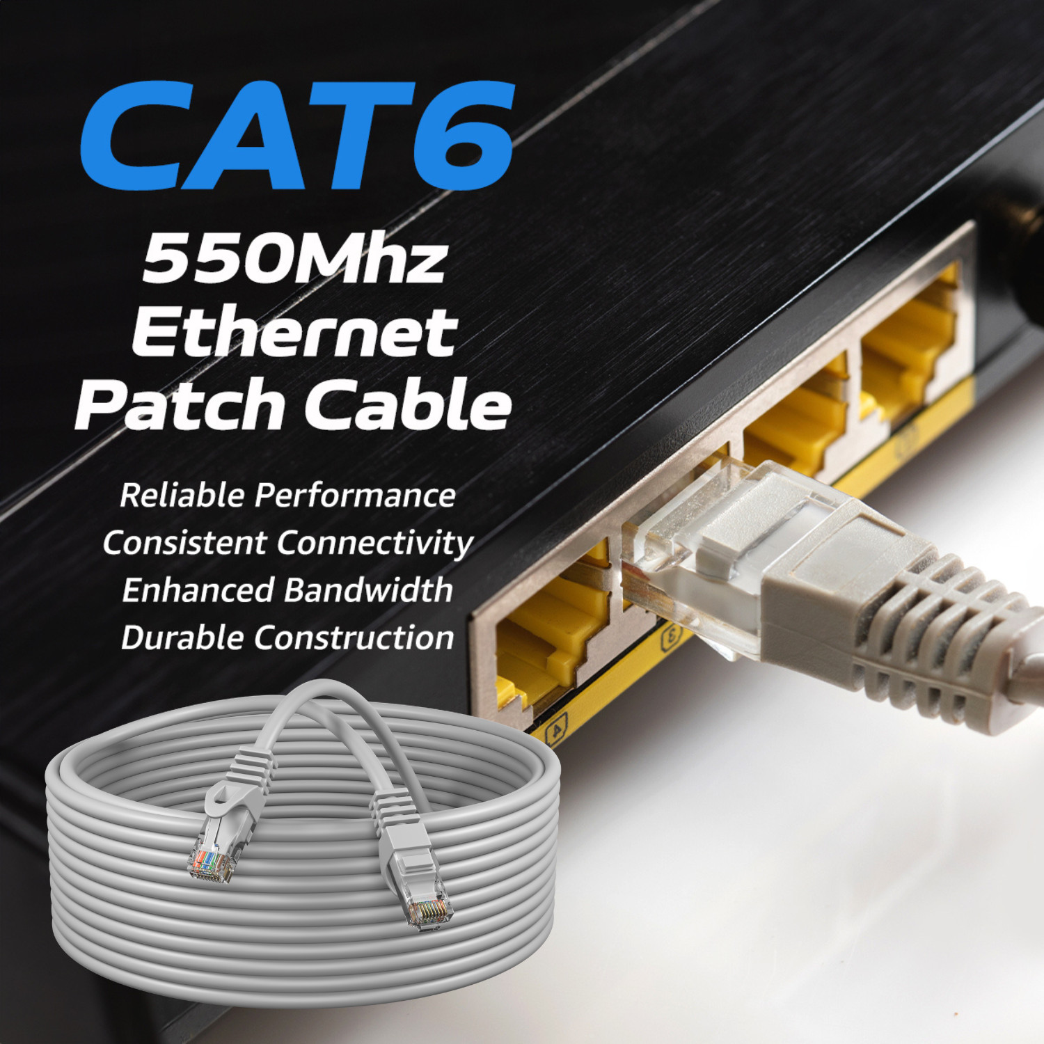 20 ft CAT6 Network Ethernet Patch Cable XBOX PS3 20 feet GIGABIT 500MHz Gray