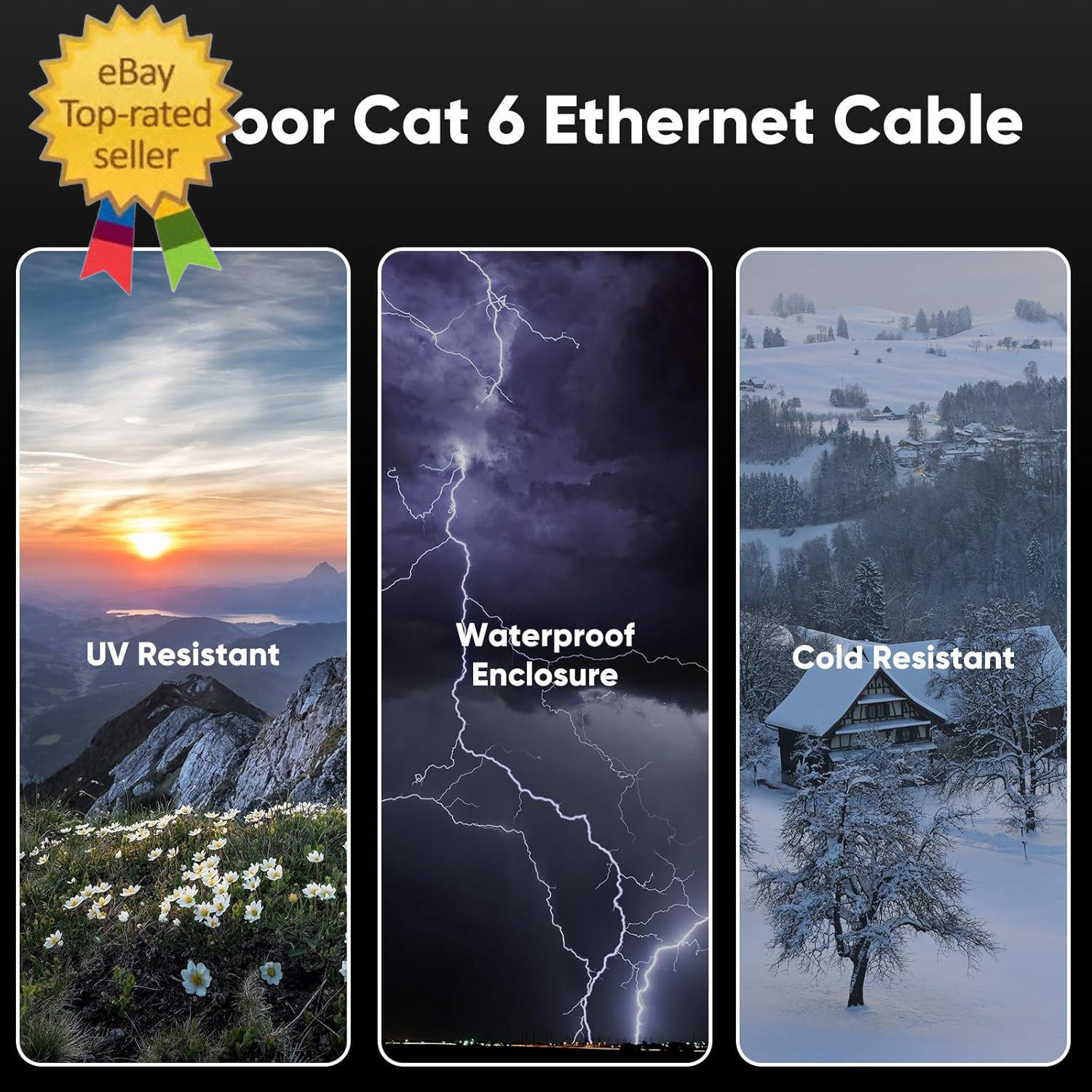 Cat 6 Outdoor Ethernet Cable 125 Ft, 24AWG 10Gbps Cat6 Cable Cord Waterproof Dir