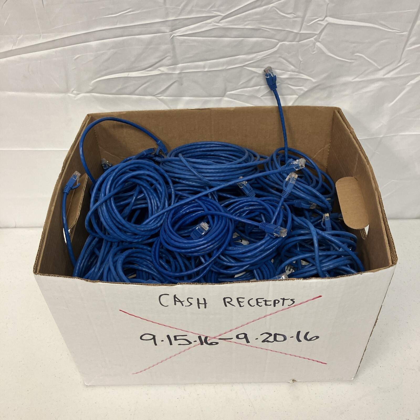 Lot Of 10 Cat 5 & 6 Cables Each About 6’ To 10’ All Blue. All Used As-IS