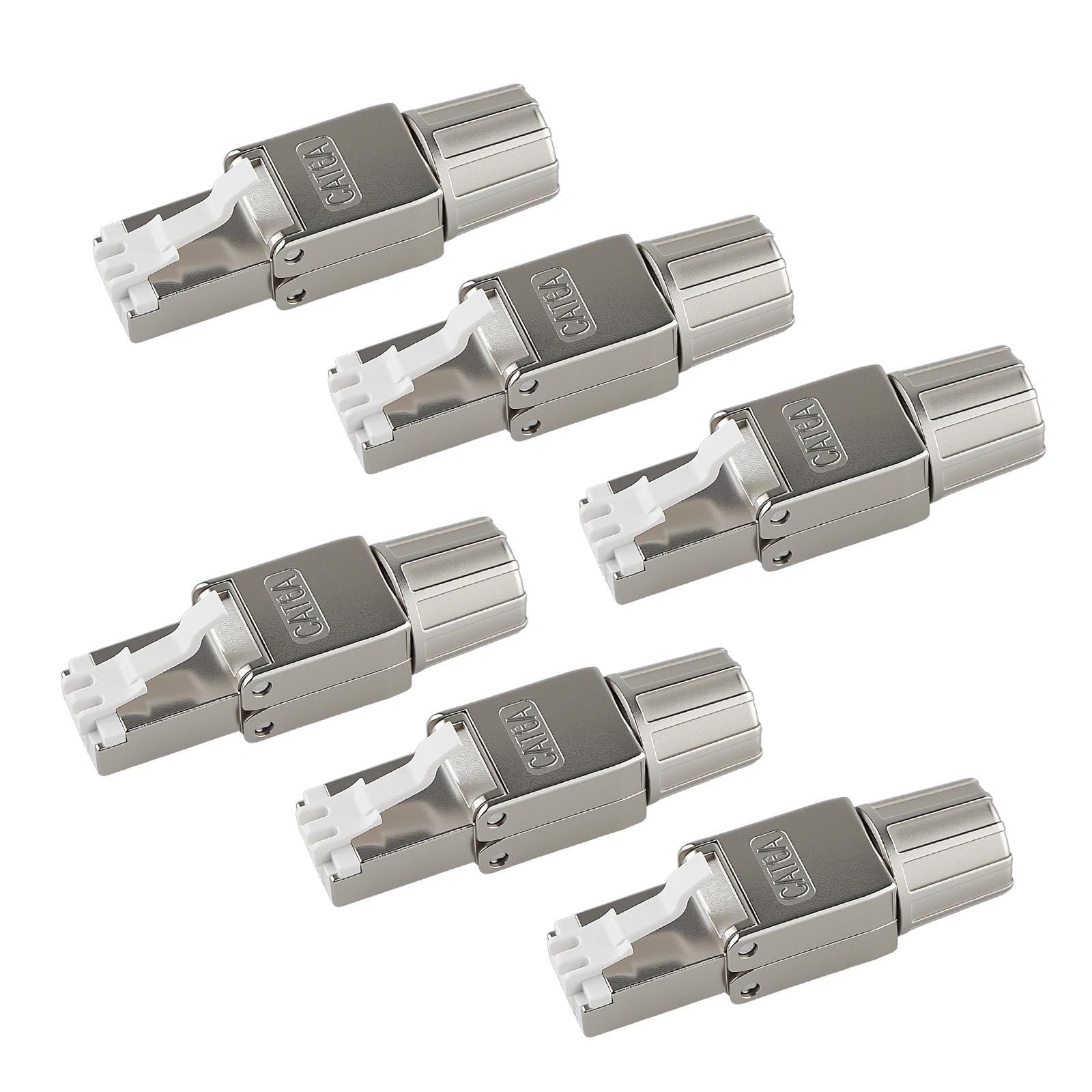 6 PCS Cat6A RJ45 Tool Free Connectors Shielded Plug For 22-24 AWG Cable