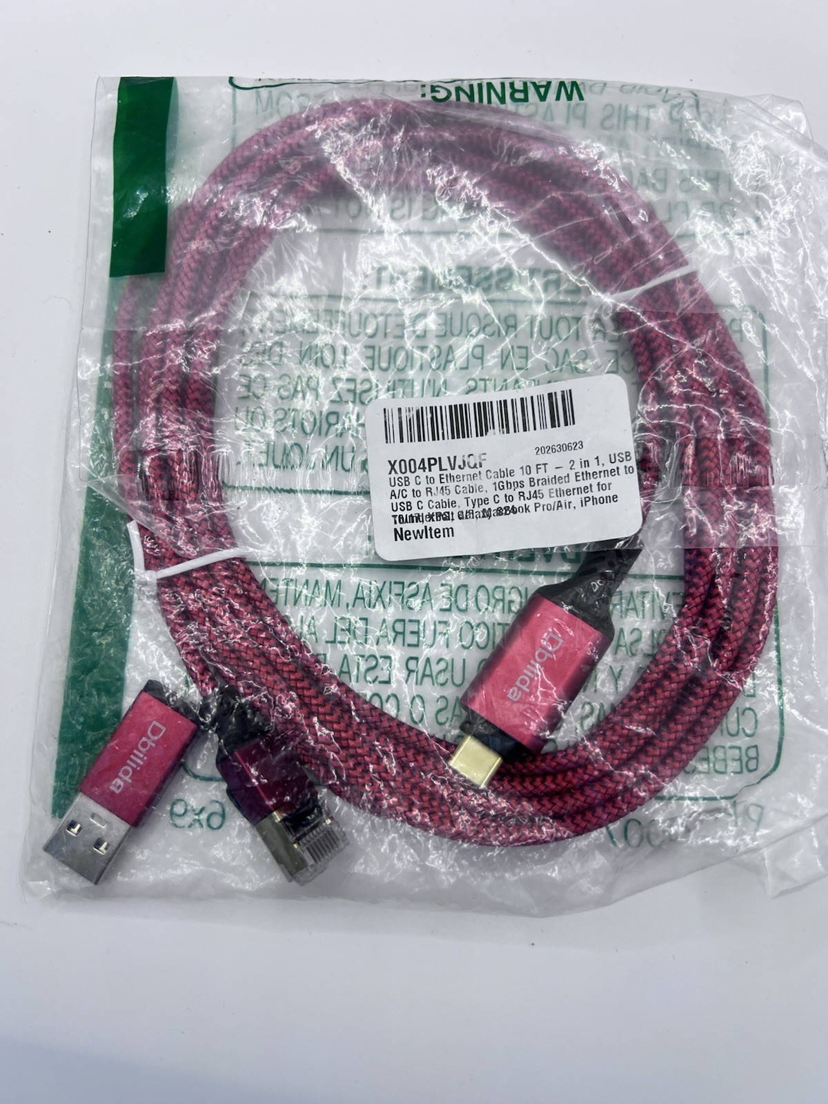 USB C to Ethernet Cable 10’-2 In 1, USB A/C to RJ45 Cable 10Gbps Braided Ethern